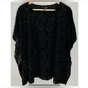 Dana Buchman Kimono Tunic Black Velvet Burnout Size L Witchy Gothic Fairy Grunge